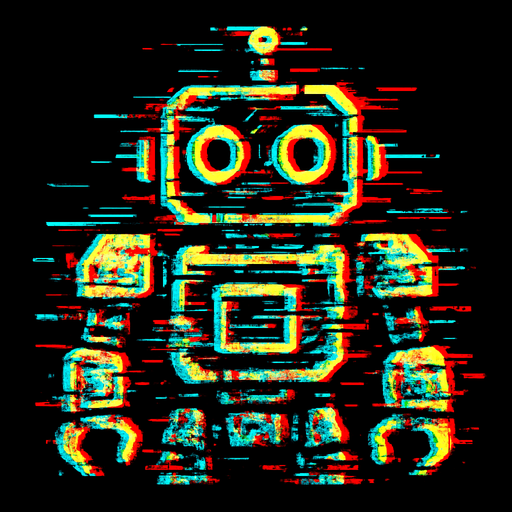 glitch robot.
In-Game asset.  2d.  High contrast.  No shadows