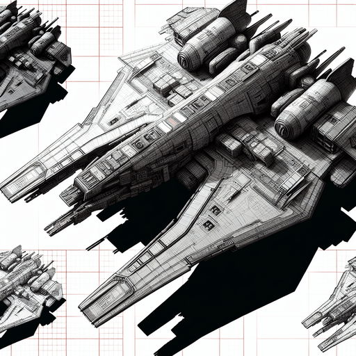 A spaceship Single Game Texture. In-Game asset. 2d. Blank background. High contrast. No shadows.