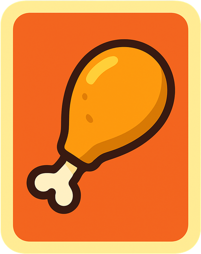 Create an image for a memory game's card's front with an icon of a chicken leg food.
In-Game asset.  2d.  High contrast.  No shadows