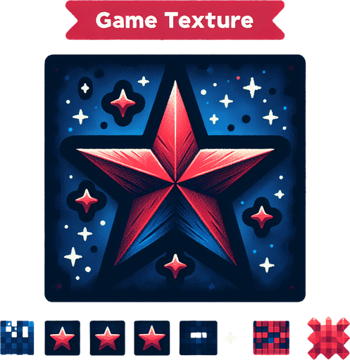 star red and blu.
Single Game Texture.  In-Game asset.  2d.  Blank background.  High contrast.  No shadows