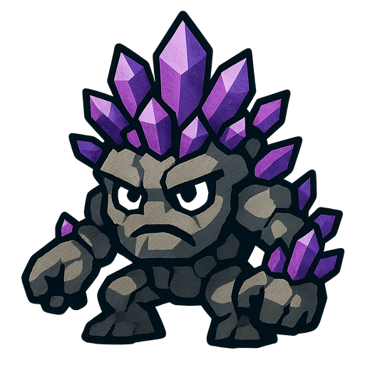 mini cave invader that is covered in crystals and is made of stone.
In-Game asset.  2d.  High contrast.  No shadows