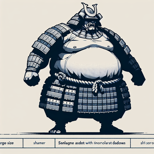 a samurai sumo big in size.
Single Game Texture. In-Game asset. 2d. Blank background. High contrast. No shadows.