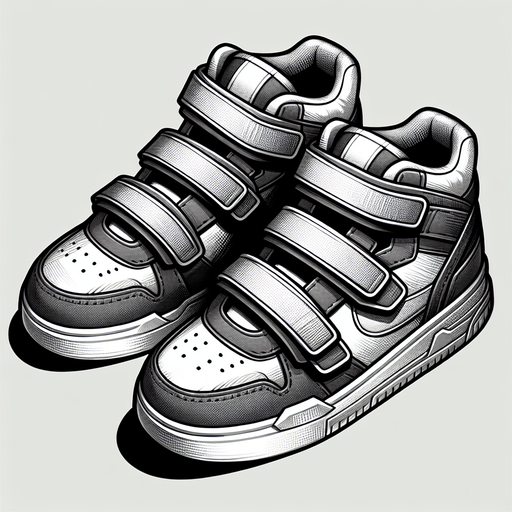 Velcro sneakers.
Single Game Texture.  In-Game asset.  2d.  Blank background.  High contrast.  No shadows