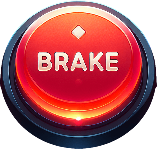 High-quality brake button for mobile racing game, 64x64 pixels, glowing red, with a brake or stop symbol in the center, 3D UI style with soft shadows and clean edges".
Single Game Texture.  In-Game asset.  2d.  Blank background.  High contrast.  No shadows