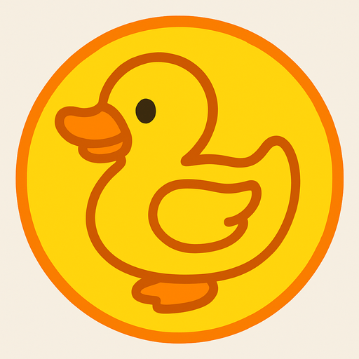 A bright yellow bubble with a playful duck illustration inside, flat 2D design, kids puzzle game style.
In-Game asset.  2d.  High contrast.  No shadows