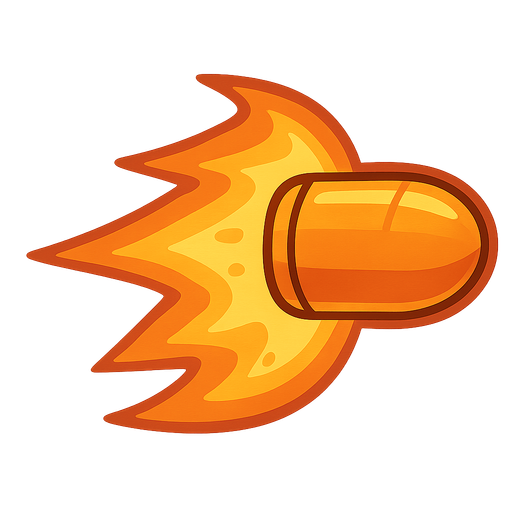 fire bullet. No background. Transparent background. Blank background. No shadows. 2d. In-Game asset. flat