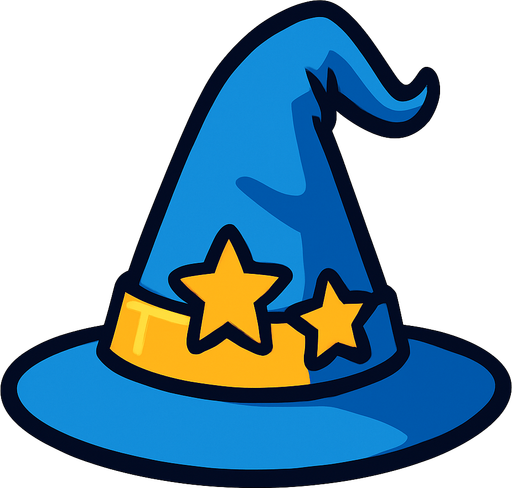 sombrero de mago de color azul 2d.
In-Game asset.  2d.  High contrast.  No shadows