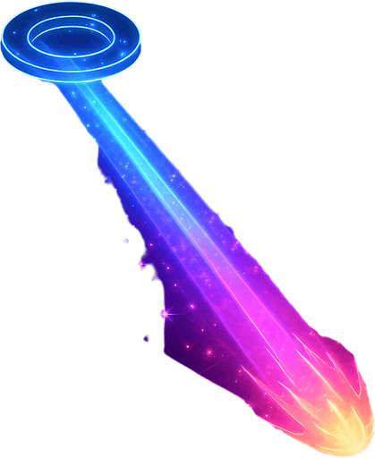 down Isometric neon cyberpunk magic spell beam comet light hologram sparkles glow