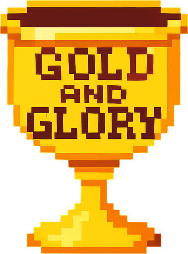 Gold and Glory pixel art cup.
In-Game asset.  2d.  High contrast.  No shadows