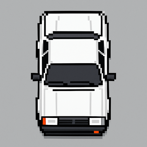 Draw 2d pixel car Tofash top view white..
In-Game asset.  2d.  High contrast.  No shadows