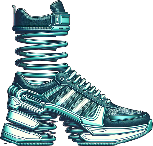 Basquettes à ressort futuriste.
vue de profile. Retro gaming style