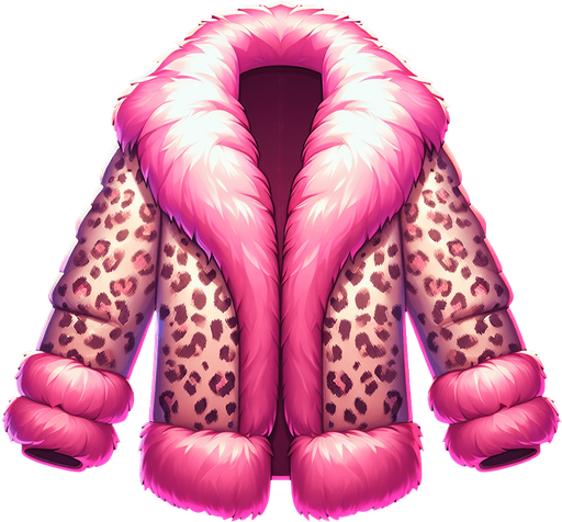 Pink leopard mink coat.
Single Game Texture.  In-Game asset.  2d.  Blank background.  High contrast.  No shadows