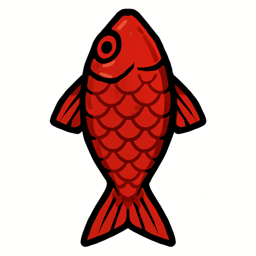 a red fish seen from top to bottom.
In-Game asset.  2d.  High contrast.  No shadows