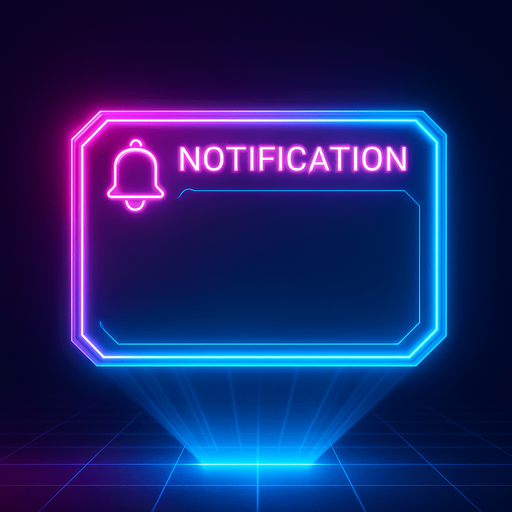neon cyberpunk glowing empty notification text window overlay blue pink futuristic videogame 3d hologram Projection