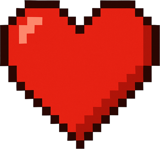 Corazón pixel art de color rojo.
In-Game asset.  2d.  High contrast.  No shadows