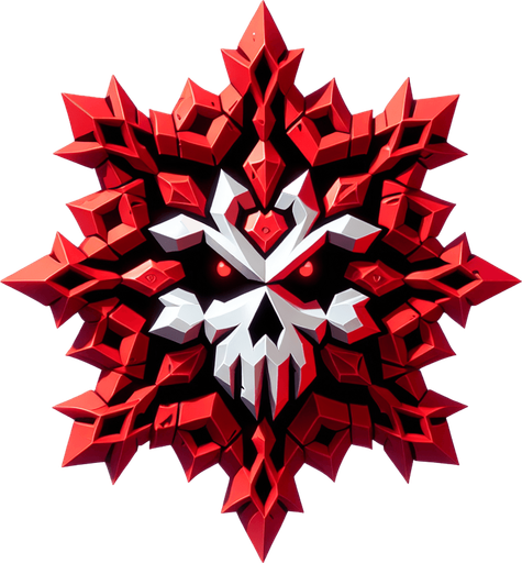 a very deadly and sharp snowflake with skull shape, red, cartoon Single Game Texture. In-Game asset. 2d. Blank background. High contrast. No shadows.