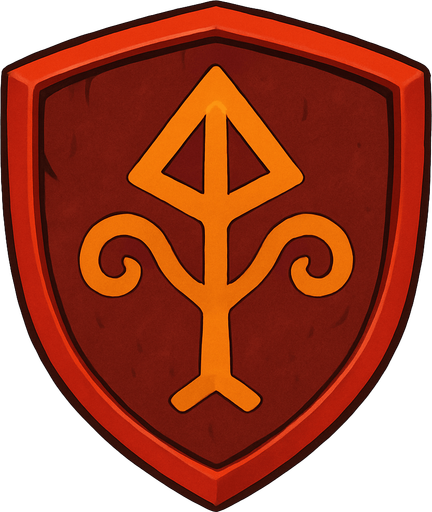 A red magic shield with a orange symbol on it.
In-Game asset.  2d.  High contrast.  No shadows