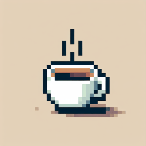 coffee cup 8 bit.
Single Game Texture.  In-Game asset.  2d.  Blank background.  High contrast.  No shadows