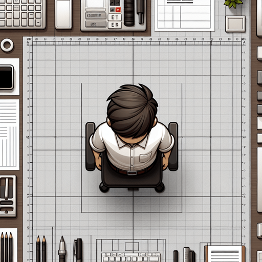 top view off an employee.
Single Game Texture.  In-Game asset.  2d.  Blank background.  High contrast.  No shadows