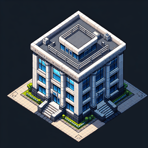 top down view of building.
Single Game Texture.  In-Game asset.  2d.  Blank background.  High contrast.  No shadows