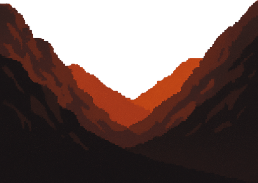 Sunset between the mountains ( natural) piksel art.
In-Game asset.  2d.  High contrast.  No shadows