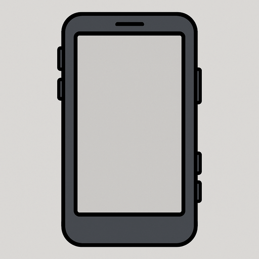 2d phone for mobile games. modern phone. looks good but phone is one color, phone's screen one color. Let it be completely 2-dimensional and not look like 3-dimensional. There should be a mute button and small volume up and down and hang up buttons on the sides of the phone..
In-Game asset.  2d.  High contrast.  No shadows - Fill the entire screen with a light gray color. - The outer cover color of the phone should be dark gray.