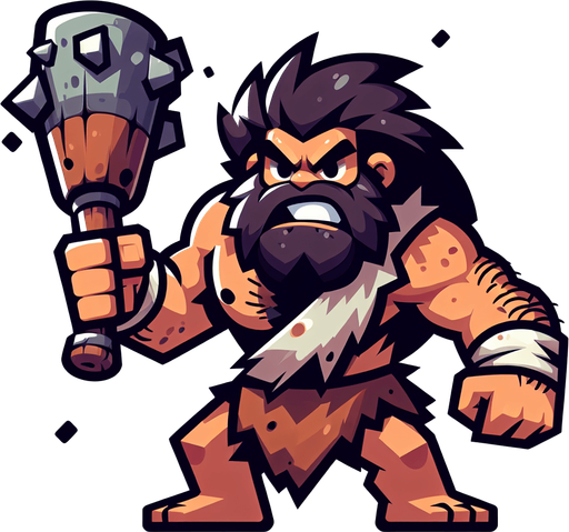 A animated image of a aggressive caveman with a club.
Single Game Texture. In-Game asset. 2d. Blank background. High contrast. No shadows.