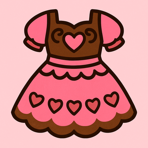 cute pink heart chocolate design dress top view..
In-Game asset.  2d.  High contrast.  No shadows