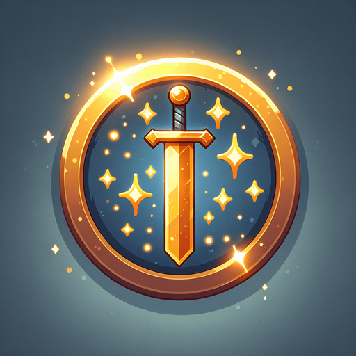Golden glittery magic sword button..
Single Game Texture. In-Game asset. 2d. Blank background. High contrast. No shadows.