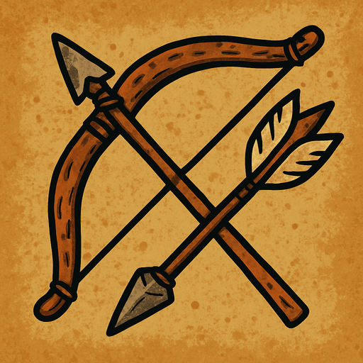 Ok ve Yay birlikte eski çağ.
In-Game asset.  2d.  High contrast.  No shadows