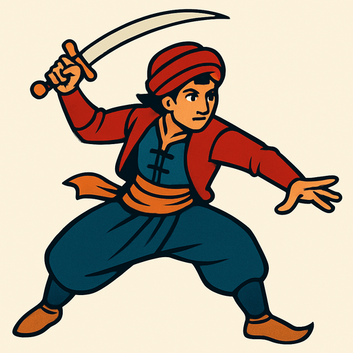A young, agile swordsman from the Ottoman era.
In-Game asset.  2d.  High contrast.  No shadows