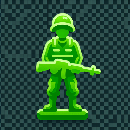 a little green soldier toy standing Single Game Texture. 2d. Transparent background. High contrast. No shadows.