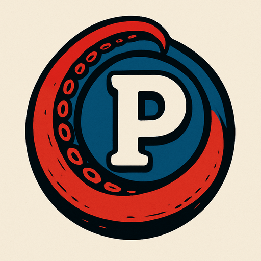 una p dentro de una esfera con un brazo de un pulpo rojo rodeandola.
In-Game asset.  2d.  High contrast.  No shadows