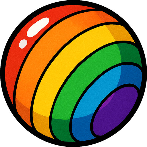 Rainbow ball.
In-Game asset.  2d.  High contrast.  No shadows