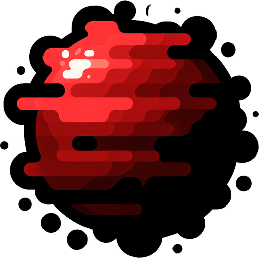 Uma particula vermelha com gradiente preto torto.
Single Game Texture. In-Game asset. 2d. Blank background. High contrast. No shadows.