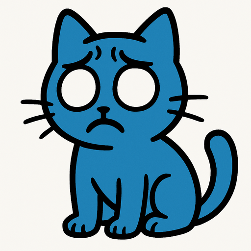 Un gato azul sin pupilas preocupado.
In-Game asset.  2d.  High contrast.  No shadows