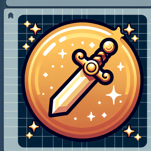 Golden glittery magic sword button..
Single Game Texture. In-Game asset. 2d. Blank background. High contrast. No shadows.
