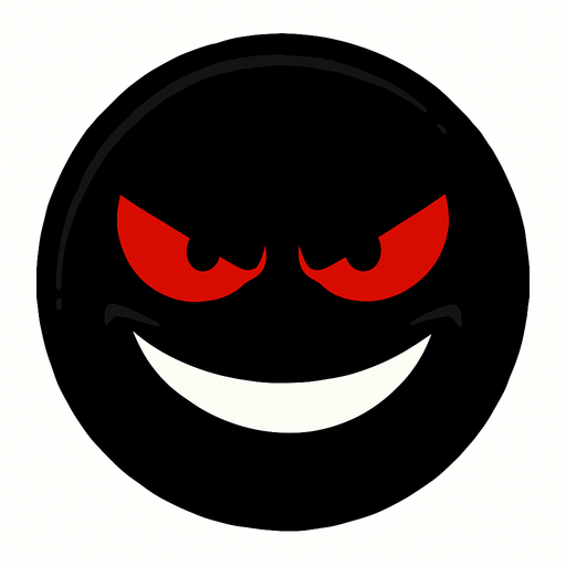 a black circle that is dark and evil and has red eyes and an evil smirk.
In-Game asset.  2d.  High contrast.  No shadows