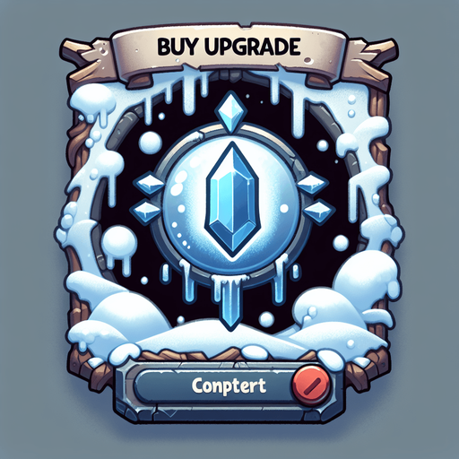 A buy upgrade button, winter theme, no text Single Game Texture. In-Game asset. 2d. Blank background. High contrast. No shadows.