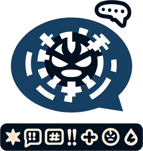grawlix in a speech bubble, make sure it looks something like this !#@* and theres an angry icon.
Single Game Texture. In-Game asset. 2d. Blank background. High contrast. No shadows.