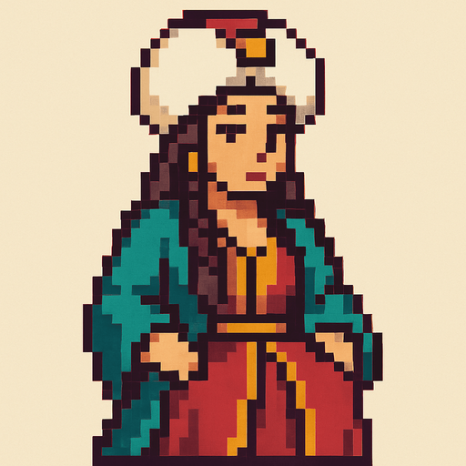 ottoman lady pixel.
In-Game asset.  2d.  High contrast.  No shadows