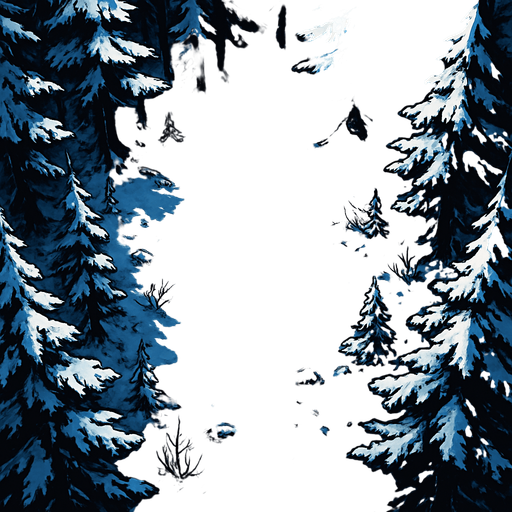 winter forest top view, trees on the edges empty in the middle.
In-Game asset.  High contrast