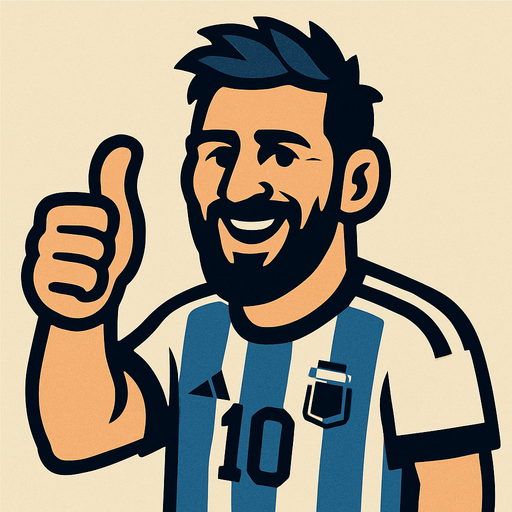 messi is making thumbsup.
In-Game asset.  2d.  High contrast.  No shadows