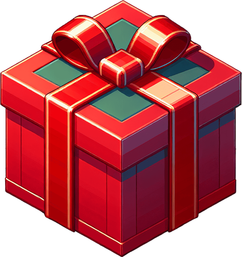 A big red christmas gift, isometric view Single Game Texture. In-Game asset. 2d. Blank background. High contrast. No shadows.