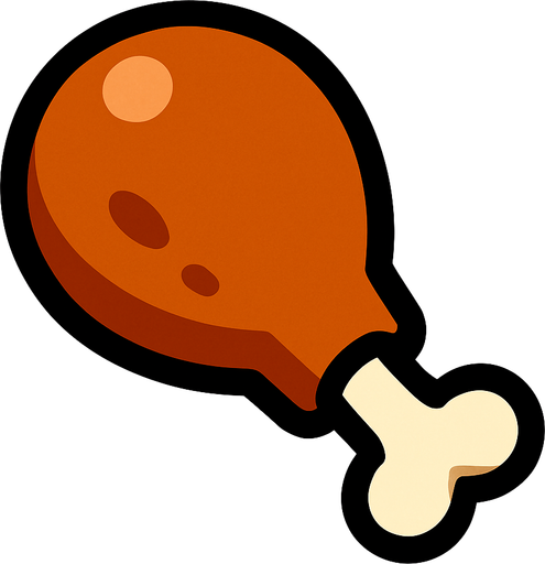 Survivor.io style 2D 1 chicken leg..
In-Game asset.  2d.  High contrast.  No shadows