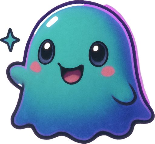 Kawaii neon ghost spirit creature style of Pokémon Ghibli