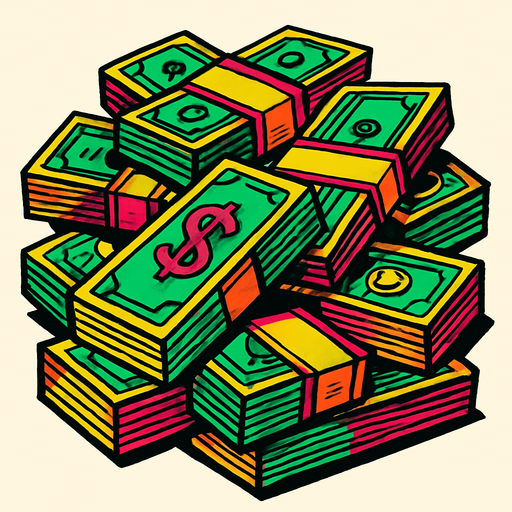 Pile of money.
High contrast.  No shadows