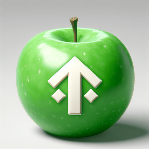 a white " ^" on a green apple..
Single Game Texture. In-Game asset. 2d. Blank background. High contrast. No shadows.