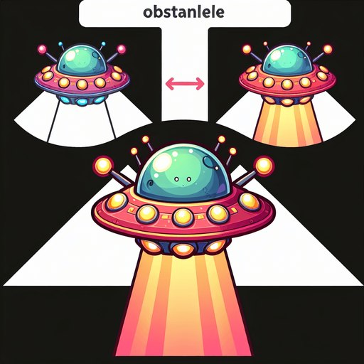 Create a cartoon-style  UFO obstacle for a helicopter game. The UFO should be rounded with glowing lights, antennas, and a colorful alien style..
Single Game Texture.  In-Game asset.  2d.  Blank background.  High contrast.  No shadows