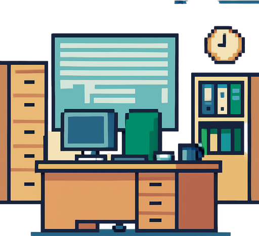 boring office background pixel art 2d..
In-Game asset.  2d.  High contrast.  No shadows